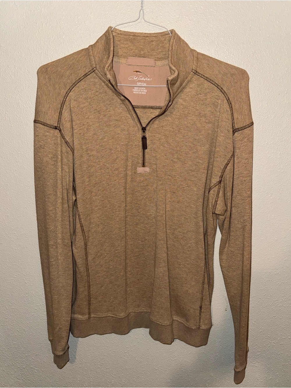 Bob Timberlake Men's Half-Zip Sweater in Tan